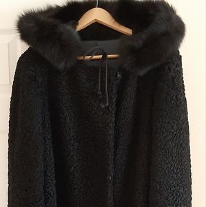 Persing lamb coat wool curly winter coat with fox fur trim size 12, like new
